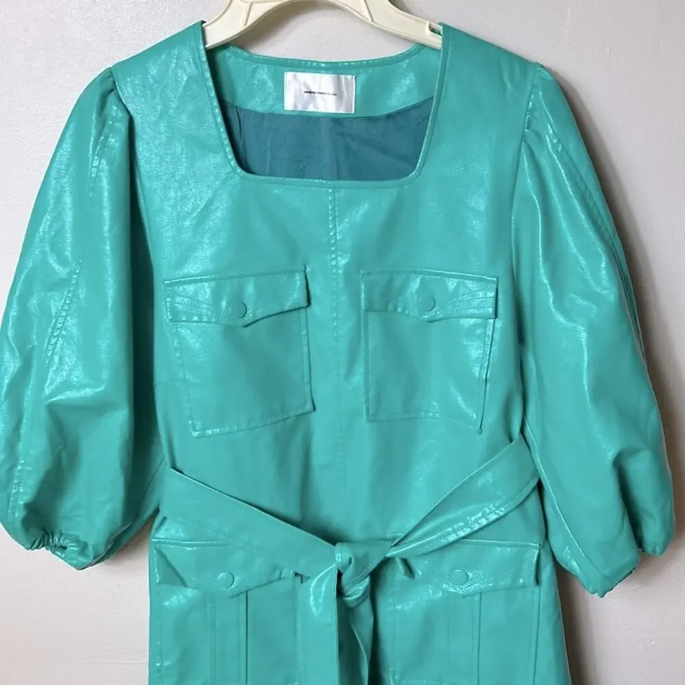 Hosbjerg Free People green Vegan Leather Mini belted Dress